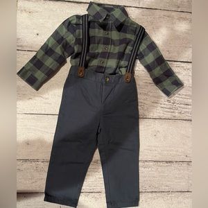 Carter’s Special Occasion Plaid Flannel with Suspenders Baby Boy Outfit 18m